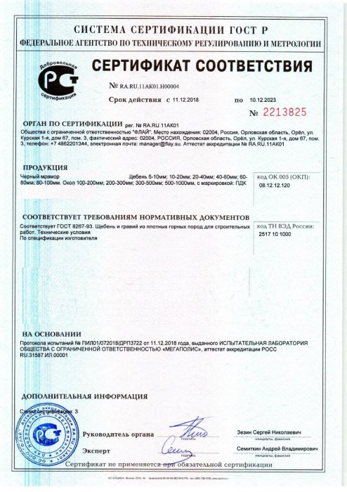 Сертификат на черный мрамор в Нижнем Новгороде 